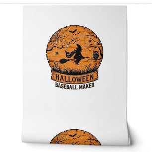Halloween-honkbalmaker Vliegende Heks Houten Maan Behang