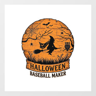 Halloween-honkbalmaker Vliegende Heks Houten Maan Raamsticker