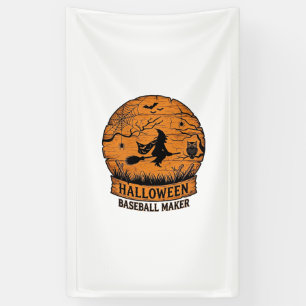 Halloween-honkbalmaker Vliegende Heks Houten Maan Spandoek