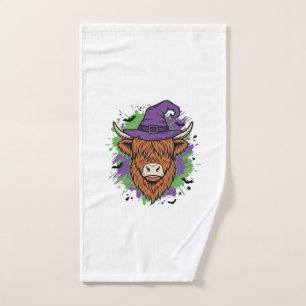 Halloween Hoogland Koe Heksenhoed Vintage Vector_1 Handdoek