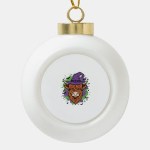 Halloween Hoogland Koe Heksenhoed Vintage Vector_1 Keramische Bal Ornament