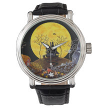 Halloween, horloge, geesten, kerkhof, katten, heks