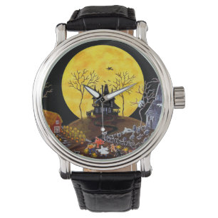 Halloween, horloge, spoken, begraafplaats, katten, horloge