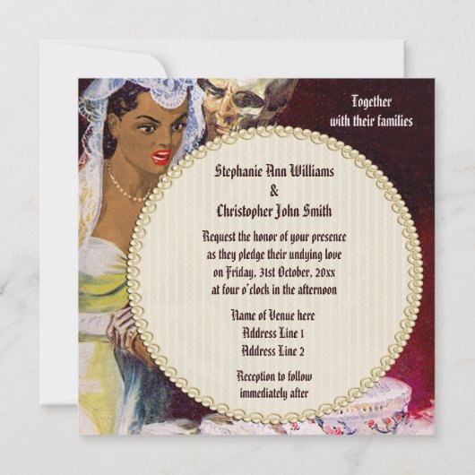 Halloween Horror Ethnic Bride and Doom Wedding Kaart (Achterkant)