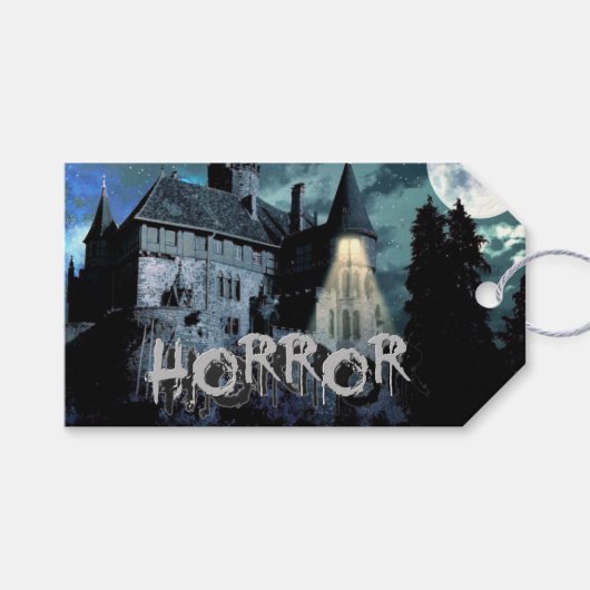Halloween Horror hauned House Scary Blue Night Cadeaulabel (Voorkant (Horizontaal))