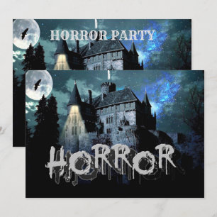 Halloween Horror hauned House Scary Blue Night Kaart