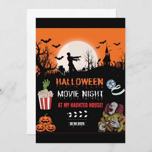 Halloween Horror Movie Night Party Invitation (Devant / Derrière)
