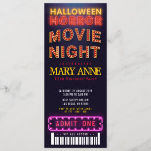 Halloween Horror Movie Party Ticket Pass Birthday Kaart