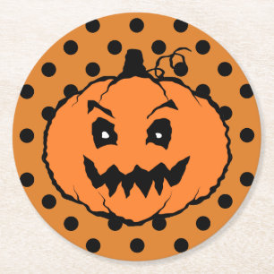 Halloween Horror Pumpkin Black Polka Dots Ronde Kartonnen Onderzetter