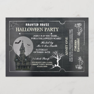 Halloween House Party Invite Horror Chalk Ticket Kaart