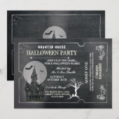 Halloween House Party Nodig Horror Chalk Ticket ui Kaart (Voorkant / Achterkant)