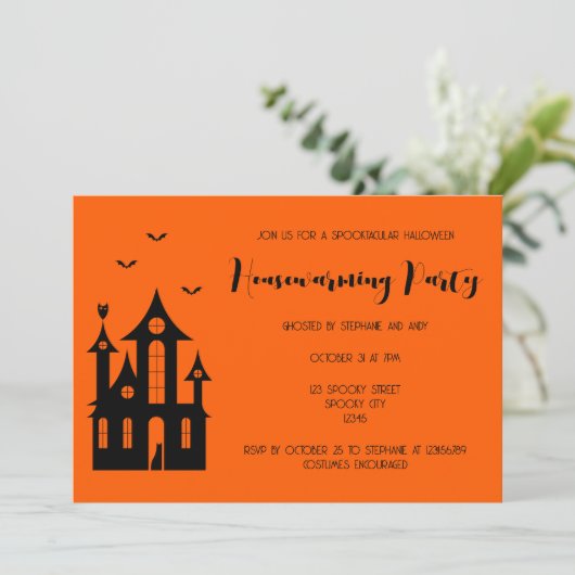 Halloween Housewarming Feest Spukhuis Zwart Kaart (Staand voorkant)