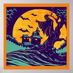 Halloween - houtsnede stijl 2 poster