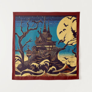 Halloween - houtsnede stijl 4 wandkleed