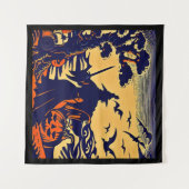 Halloween - houtsnede stijl 5 wandkleed (Voorkant (horizontaal))