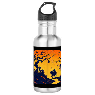 Halloween - houtsnede stijl 8 waterfles 