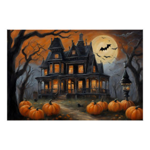 Halloween Huis en Volle Maan Perfect Poster