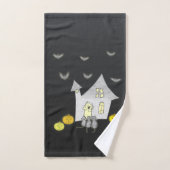 Halloween huis, zwarte katten, vleermuizen, pompoe bad handdoek (Handdoek)