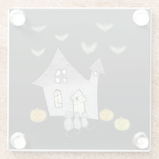 Halloween huis, zwarte katten, vleermuizen, pompoe glazen onderzetter (Achterkant)