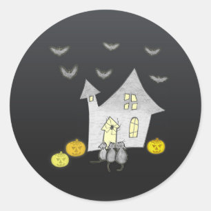 Halloween huis, zwarte katten, vleermuizen, pompoe ronde sticker
