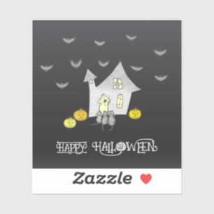Halloween huis, zwarte katten, vleermuizen, pompoe sticker