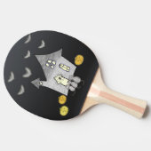 Halloween huis, zwarte katten, vleermuizen, pompoe tafeltennisbatje (Zijkant)