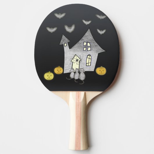 Halloween huis, zwarte katten, vleermuizen, pompoe tafeltennisbatje (Voorkant)