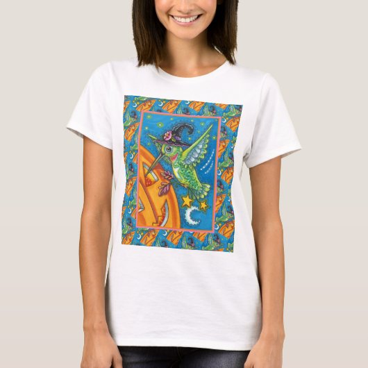 HALLOWEEN HUMMINGBIRD EN JACK O LANTERN WHIMSY T-SHIRT (Voorkant)