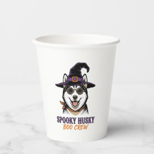 Halloween Husky T-shirt Heks Hond Vintage Grafisch Papieren Bekers