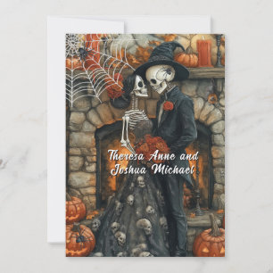 Halloween Huwelijk Skeletten Zwarte Spinnen Vleer Kaart