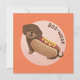 Halloween-illustratie: Boo-Woof (Dachshund) Feestdagenkaart