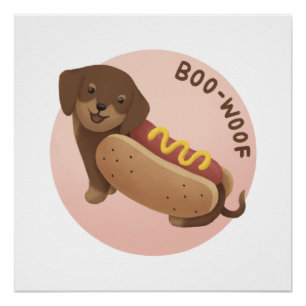 Halloween Illustratie: Boo-Woof (Teckel) Perfect Poster