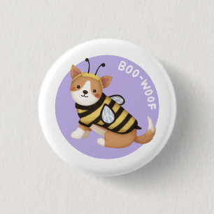 Halloween Illustratie: Boo-Woof (Welsh Corgi) Ronde Button 3,2 Cm
