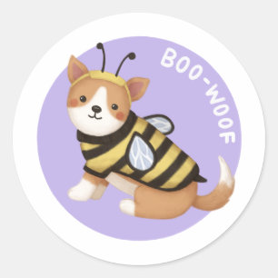 Halloween Illustratie: Boo-Woof (Welsh Corgi) Ronde Sticker