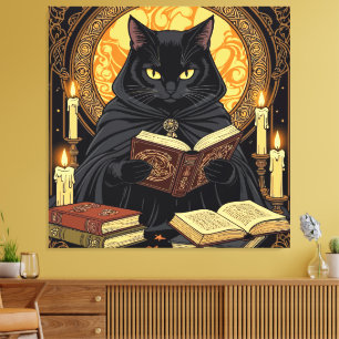 Halloween in hardcover: een katachtige die boeken canvas afdruk
