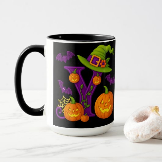 Halloween initial "Y" Mug (Avec donut)