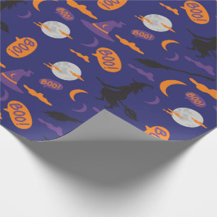 Halloween-inpakpapier: heks, bezem en maan cadeaupapier