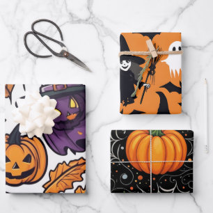 Halloween inpakpapier pompoen heks ontwerp vel