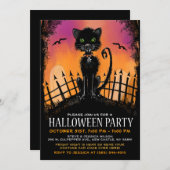 Halloween Invite - Scary Cat in Graveyard Kaart (Voorkant / Achterkant)