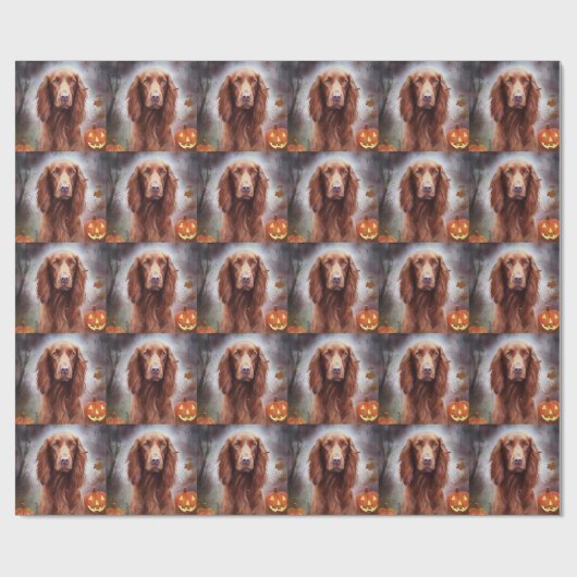 Halloween Irish Red Setter met pompoenen eng Cadeaupapier (Vlak)