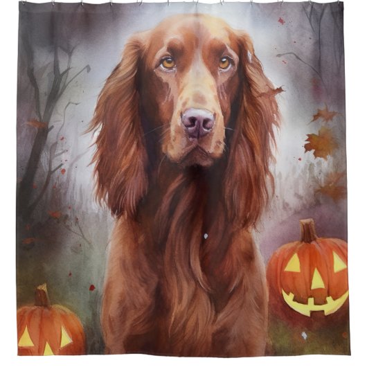 Halloween Irish Red Setter met pompoenen eng Douchegordijn (Voorkant)