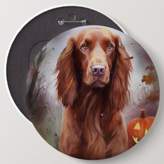 Halloween Irish Red Setter met pompoenen eng Ronde Button 6,0 Cm (Voorkant /achterkant)