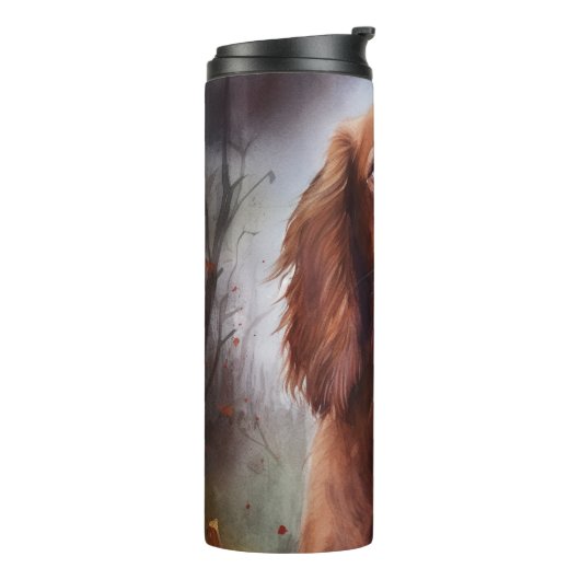 Halloween Irish Red Setter met pompoenen eng Thermosbeker (Gedraaid links)