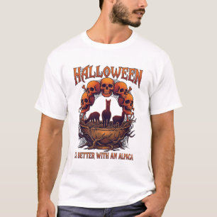 Halloween Is Better Alpaca Oranje Schedels Spinnen T-shirt