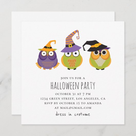 Halloween is een uil. Grappig kinder kostumefeest. Kaart (Voorkant / Achterkant)