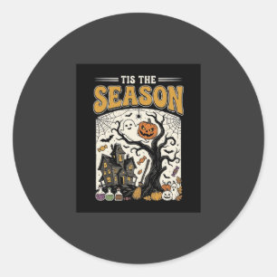Halloween Is Het Seizoen Spookhuis Ontwerp_1 Ronde Sticker