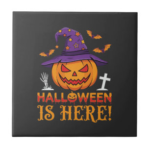 Halloween Is Hier Heks Pompoen Vector Tegeltje