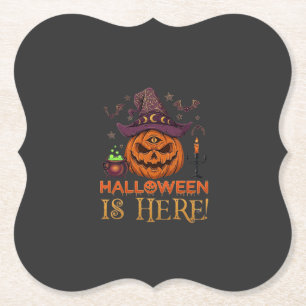 Halloween Is Hier Pompoen Heksenhoed Magische Kete Kartonnen Onderzetters
