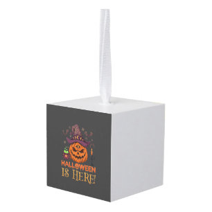 Halloween Is Hier Pompoen Heksenhoed Magische Kete Kubus Ornament
