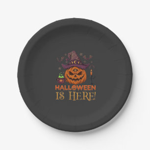 Halloween Is Hier Pompoen Heksenhoed Magische Kete Papieren Bordje